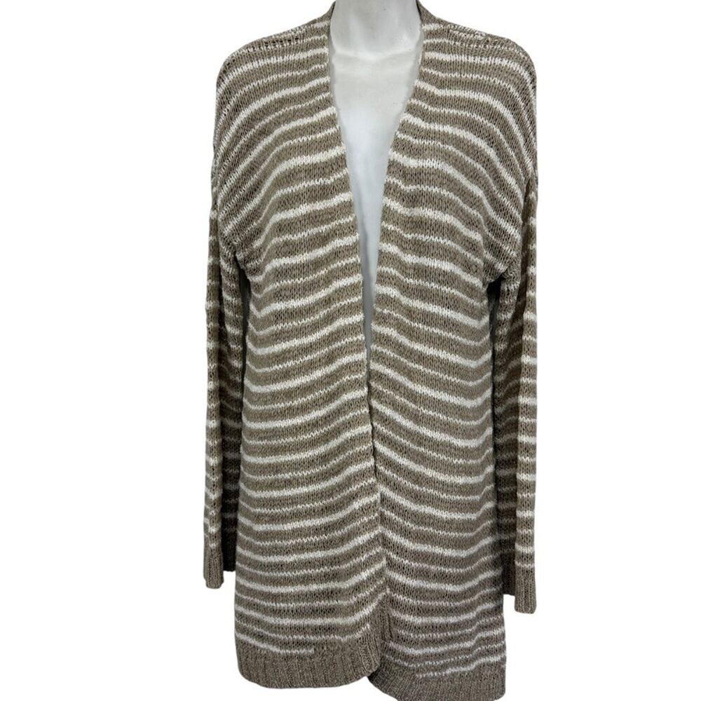 Soft Surroundings Lucie Striped Open Long Knit Cardigan Sweater Cotton Blend S